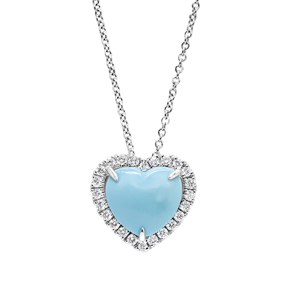 18K Diamond Turquoise Heart Pendant on Cable Chain